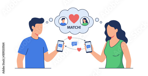 Couple matching on dating app connecting online