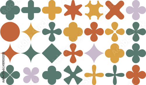 Colorful geometric shapes and flowers