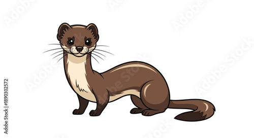 Adorable cartoon weasel with sleek brown fur and a distinctive long body standing alertly looking forward.