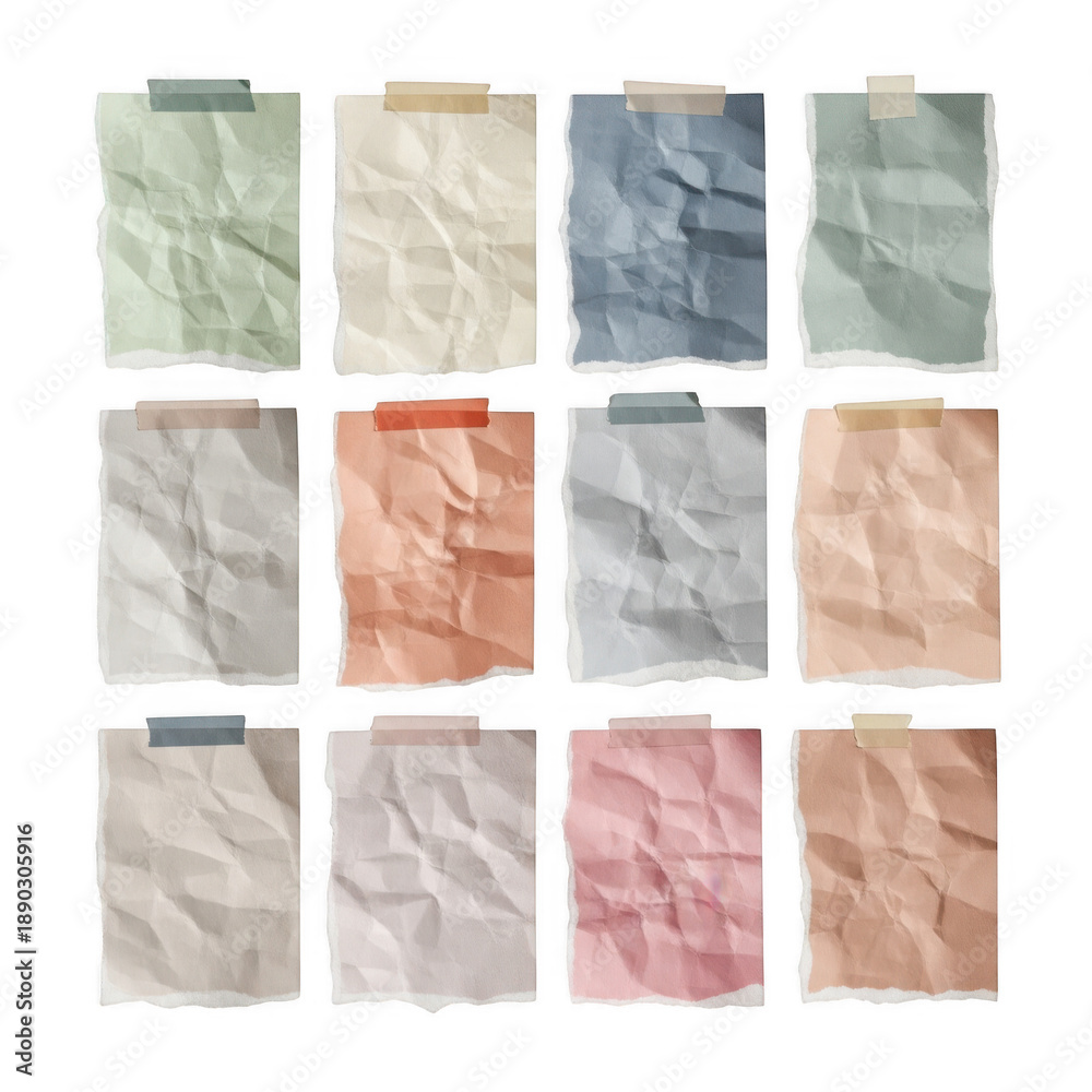 Obraz premium Set of crumpled paper notes isolated on transparent background