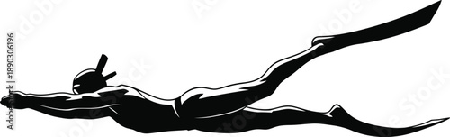 Freediving Athlete Underwater Player Black and White Vector 