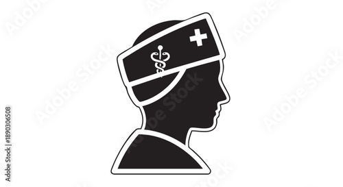 Medical professional illustration showing a nurse or doctor wearing a headband with a cross symbol