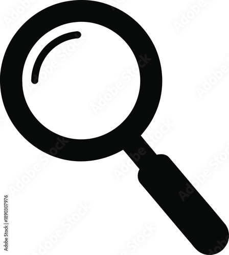 Magnifying glass with highlight reflection on lens indicating zooming capability and detailed inspection vector icon