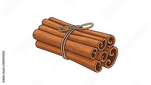 bundle of aromatic cinnamon sticks tied together with a simple piece of twine cord for cooking, baking, and spice market themes.
