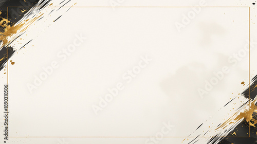 和モダンな金の箔押しと黒の筆致フレーム背景
