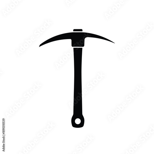 A simple black silhouette depicting a classic pickaxe tool