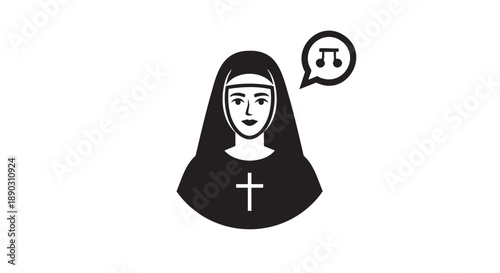 Illustration of a nun with a speech bubble containing a mathematical symbol, conveying spirituality and knowledge