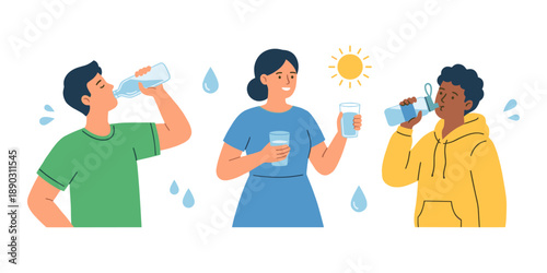 People drinking water for hydration and refreshment in summer