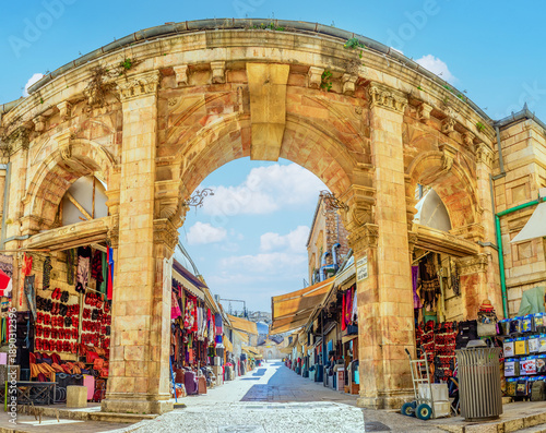 The Aftimos market medieval gate in Jerusalem, Israel