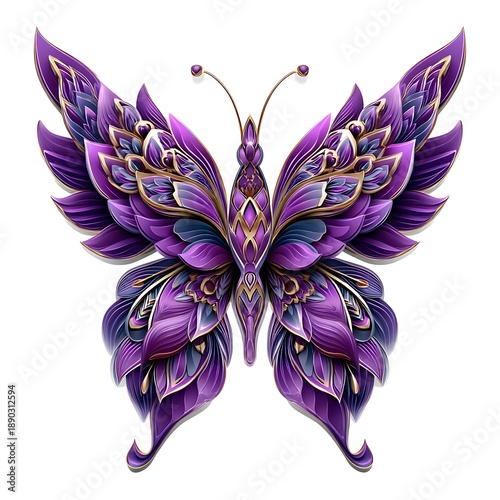 Artistic purple floral butterfly symmetrical decorative illustration high resolution picture
