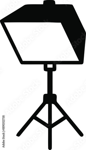 Studio softbox light on tripod stand vector icon for professional photography lighting setup and video production equipment