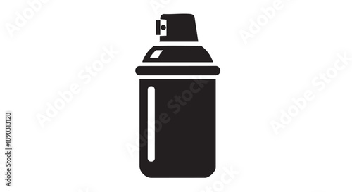 A black spray can with a nozzle is illustrated on a white background from a front viewpoint.