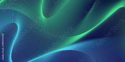 Abstract glowing wave lines on dark blue background. Dynamic wave pattern. Modern flowing wavy lines. Futuristic technology concept. Suit for banner, poster, cover, brochure, flyer, website