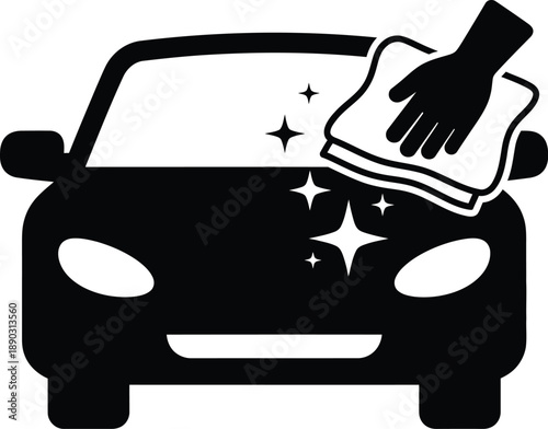 Sparkling car wash vehicle cleaning services with a hand using a cloth or sponge to wipe down the side of a car. Auto detailing and cleaning services. Car cleanliness and a shiny, polished finish. 
