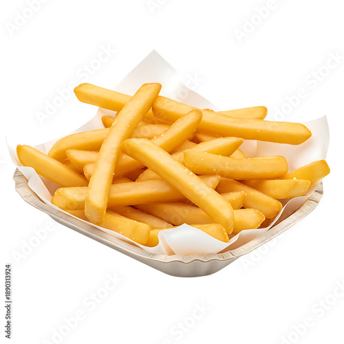 Serving of French Fries in a White Paper Tray potato isolated on Transparent Background