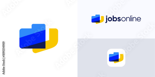 Creative modern bag sign overlapping colorful shapes for people online jobs, Logo icon design vector illustration template, Simple symbol suitcase with check for brand identity business