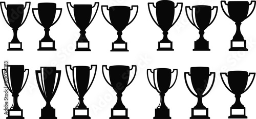 Collection of trophy cups in silhouette for awards and victory on a white background winner champion