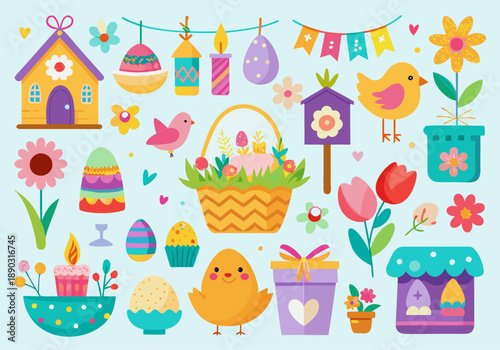 Easter Spring Holiday Celebration Vector Elements Collection