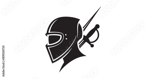 A knight's helmet and sword illustration symbolizing protection and courage in a minimalist vector art style