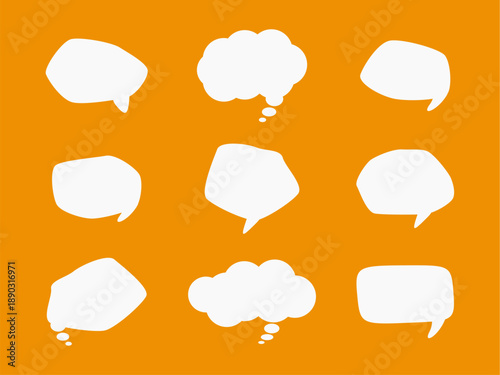 Cartoon speech bubble set with empty white talk balloons and message boxes. Ideal vector elements for dialogue, communication, and comic-style designs.