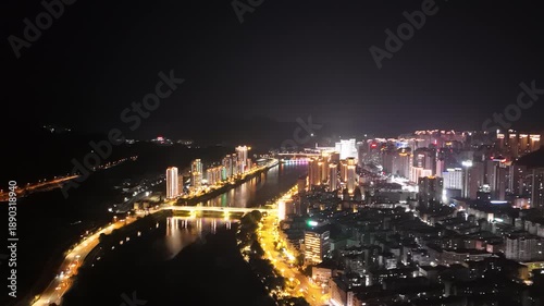 Wallpaper Mural Shaxi City Night Aerial View - Sanming, Fujian Riverside Skyline Torontodigital.ca