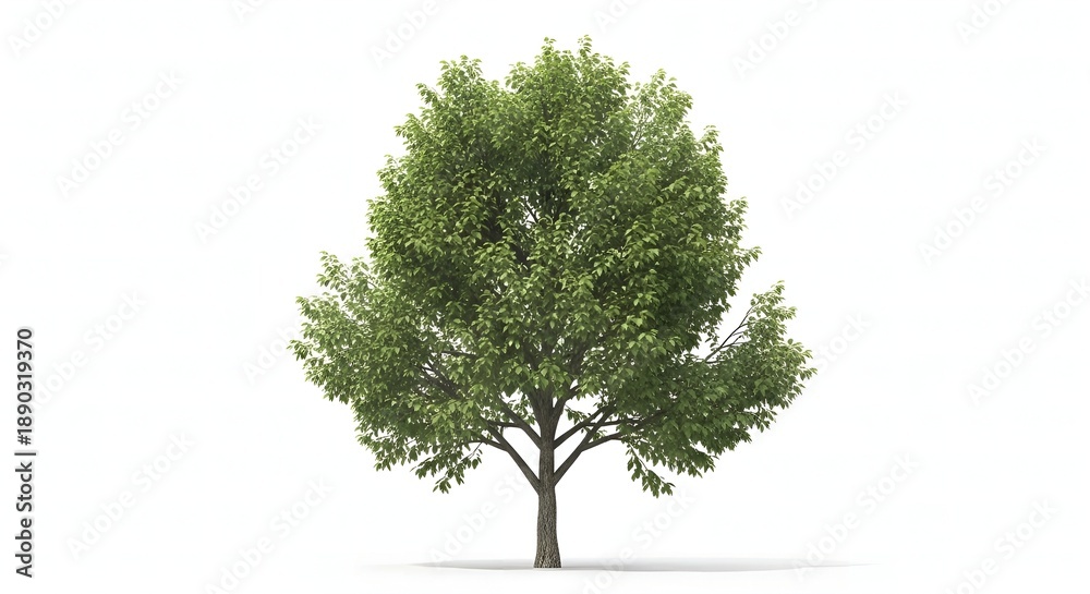 Obraz premium A lush green deciduous tree with a full canopy of leaves against a white background.
