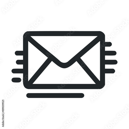 Envelope email icon with lines indicating movement and communication, symbolizing digital messaging, online correspondence, and modern technology.