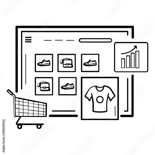 Web based storefront with analytics concept, Online Store Management Interface vector icon design,Online Sales Growth Dashboard scene, E-commerce and shopping stock illustration