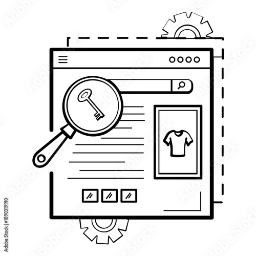smart seo and keyword analysis concept, strategic keywords planning tool vector icon design, E-commerce and shopping stock illustration