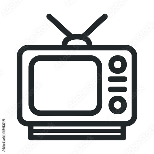 Classic television set icon with rabbit ear antennas depicting vintage entertainment and broadcasting technology in a simple outline style.