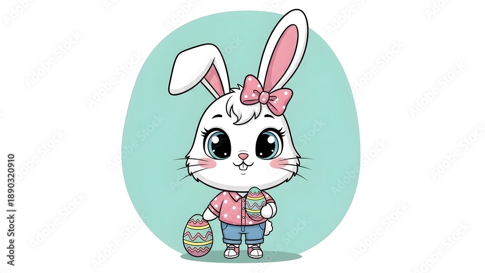 Obraz premium Easter day april 5 cute bunny holding egg basket