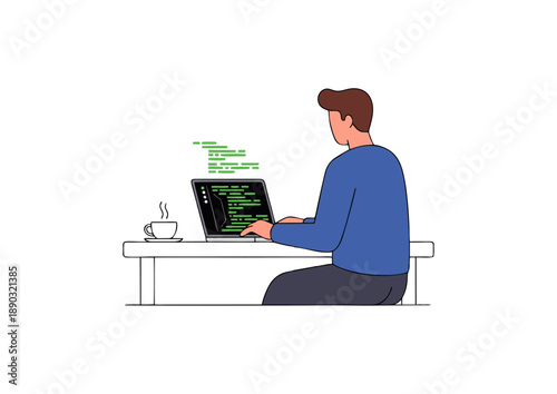 Dedicated software developer immersed in coding on a laptop, illustrating the modern workflow of programming and technological innovation in a digital era