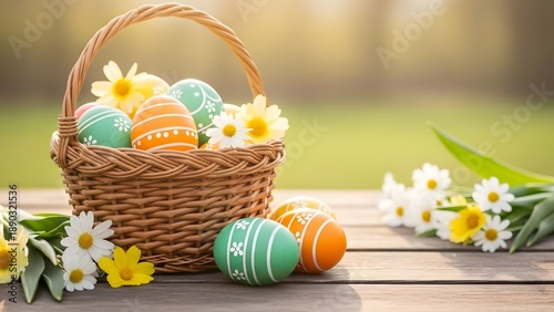 Easter day april 5 celebration with colorful eggs and flowers