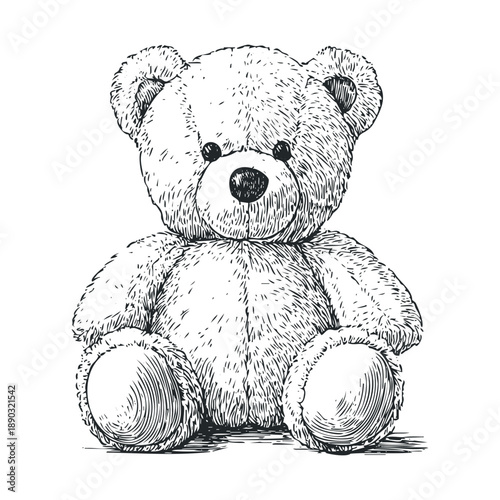 Cute fluffy teddy bear illustration features a charming and nostalgic hand-drawn style, perfect for children's designs, greeting cards, or whimsical projects.