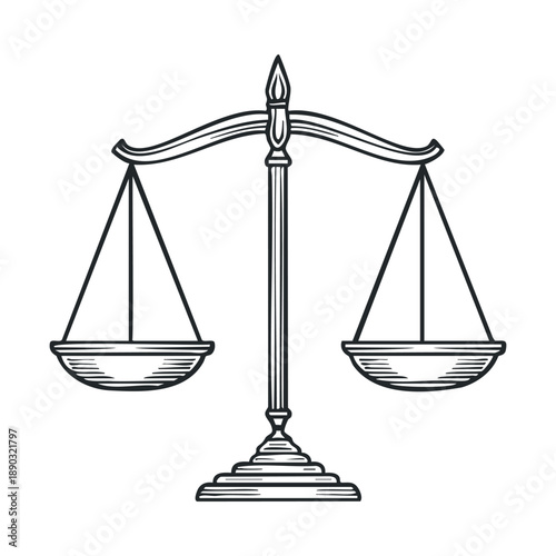 Detailed balance scale illustration symbolizing justice, fairness, and the equilibrium of important decisions in legal and ethical contexts.