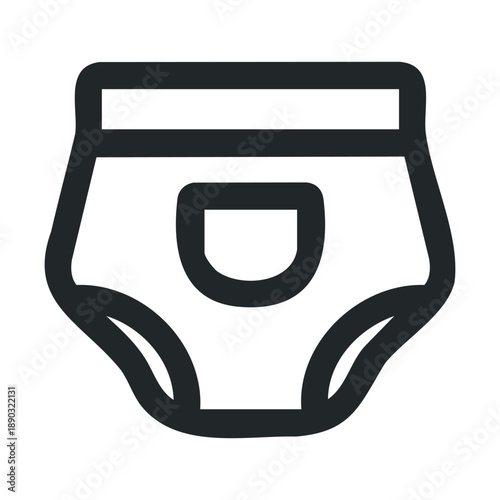 Baby diaper outline icon representing infant hygiene and care, perfect for illustrating childcare, nursery, or parenting concepts in various digital and print applications.