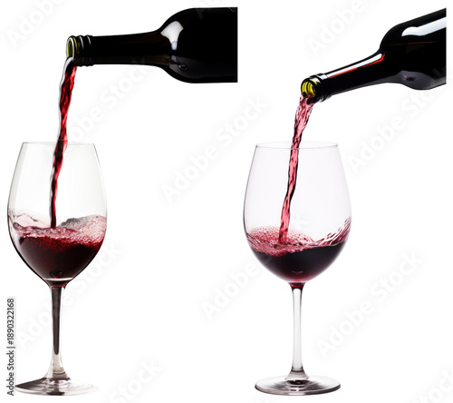 PNG Red wine pouring into glasses, element set on transparent background