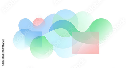 Minimalist abstract background with translucent fluid shapes and pastel gradients