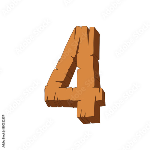Realistic number four with old wood texture. Vintage timber style digit for 4th anniversary, rustic signage, birthdays, and creative branding on isolated background. Old Wood Texture Number 4 Vector 