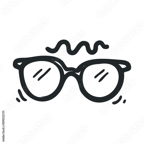 Hand drawn eyeglasses doodle illustration with a wavy line above, representing vision, intelligence, and a playful, informal style.