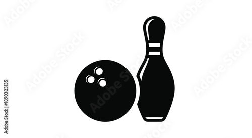 Bowling pin and ball depicted in a stark black silhouette