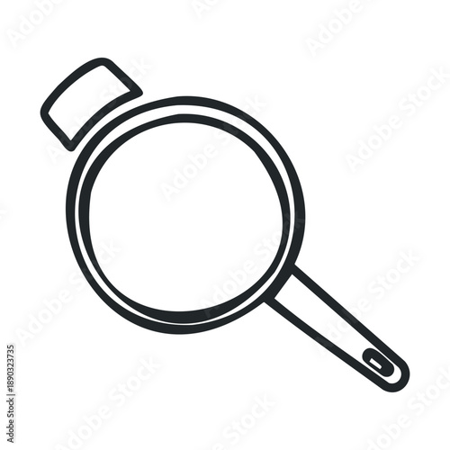 Frying pan kitchen cooking utensil vector illustration in a simple outline style, perfect for culinary designs, recipe books, or restaurant menus.