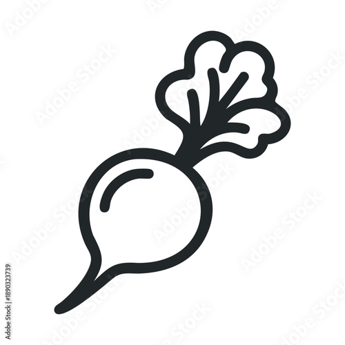 Simple black outline radish icon representing fresh garden vegetables and healthy organic food for various design projects and culinary themes.