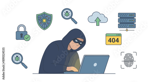 Hacker using laptop for cybercrime and data theft