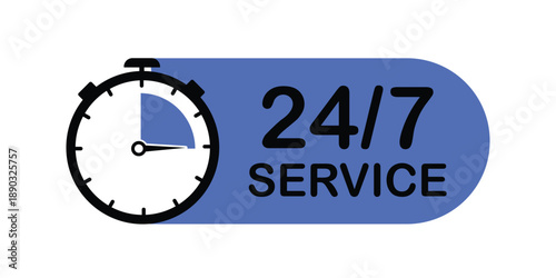 24 hrs icons set vectors graphic designs. 24 hour service icon flat vector illustration on white background, representing round-the-clock order execution, delivery, and customer service operations.