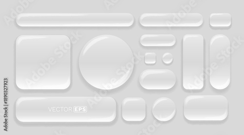 Collection of modern glossy white UI buttons and frames.