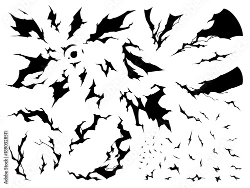 雷のエフェクトのシルエットのイラスト素材セット