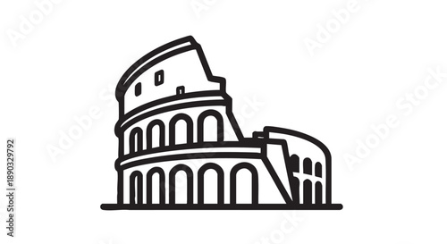 Simplified illustration of the Colosseum, an ancient Roman amphitheater, viewed from the side with clean lines and minimalist style