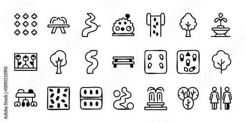 Collection of Simple Line Icons Representing Various Themes and Objects