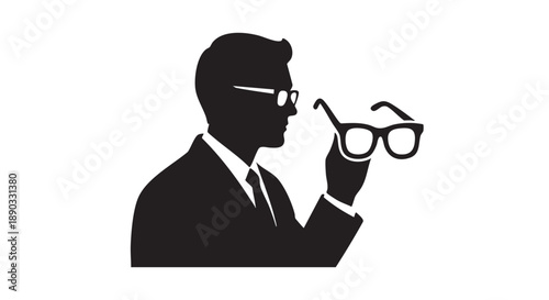 Man in suit holding glasses in hand in a professional setting viewed from the side